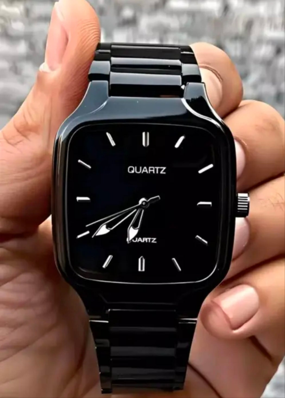 Elegant Black Square Dial Quartz Watch for Men – Luxury Stainless Steel Strap